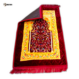 Solid Simple Velvet Islamic Prayer Mat-Red with Combination of Gold