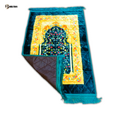 Solid Simple Velvet Prayer Mat - Teal with combination of Gold