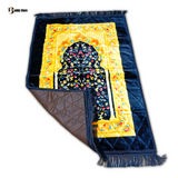 Solid Simple Velvet Prayer Mat - Black Grey with combination of Gold