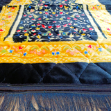 Solid Simple Velvet Prayer Mat - Black Grey with combination of Gold