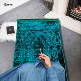 Premium Quality Anti-Slippery Embossed Fleece Ethnic Print Prayer Mat Teal