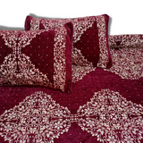 Maroon Festive Jacquard Bed Sheet Set-4 PCS (PREMIUM)