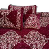 Maroon Festive Jacquard Bed Sheet Set-4 PCS (PREMIUM)