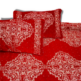 Red Fancy Jacquard Bed Sheet Set-4 PCS (PREMIUM)
