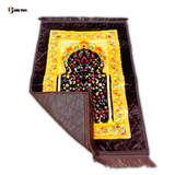 Solid Simple Velvet Islamic Prayer Mat-Chocolate Brown with Combination of Gold
