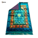 Solid Simple Velvet Prayer Mat - Teal with combination of Red