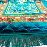 Solid Simple Velvet Prayer Mat - Teal with combination of Red