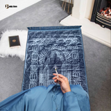 Premium Quality Anti-Slippery Embossed Fleece Ethnic Print Prayer Mat Grey