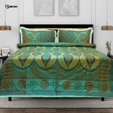 Glitter Green Gold Multani Bed Sheet Set