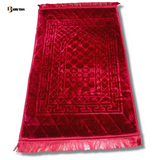 Premium Quality Anti-Slippery Embossed Fleece Ethnic Print Prayer Mat Red