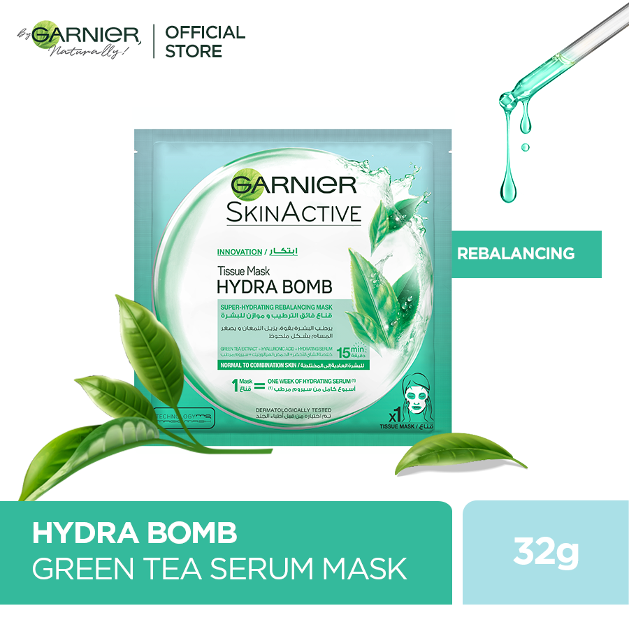 Garnier Skin Active Hydra Bomb Green Tea Tissue Face Mask Hydrating and Rebalancing 32g
